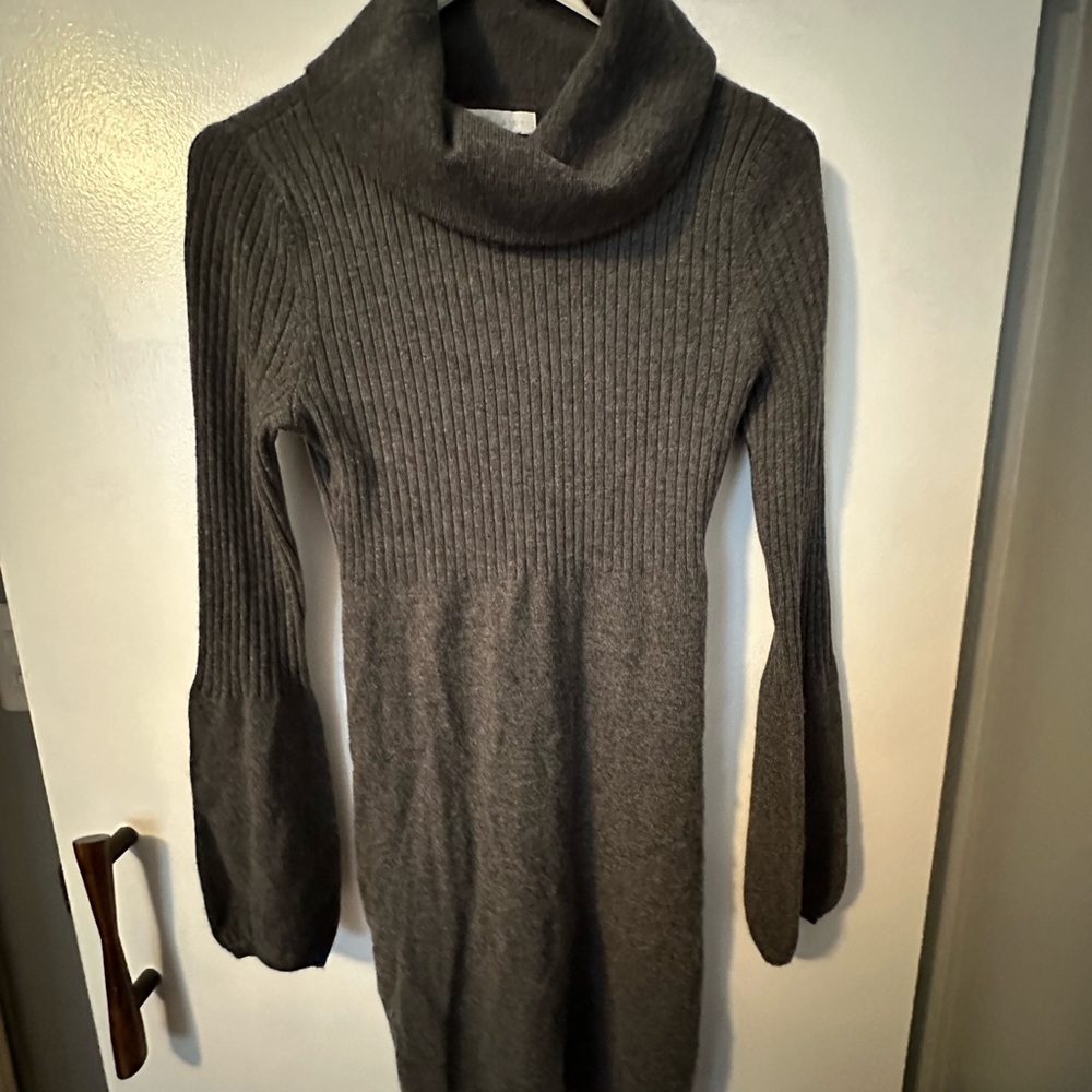 Dark Gray Cowlneck Cashmere Sweater Dress